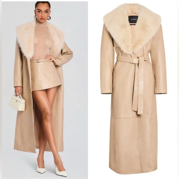 CURRENT SEASON NEW Retrofete Kieran leather long coat in latte - Picture 1 of 12